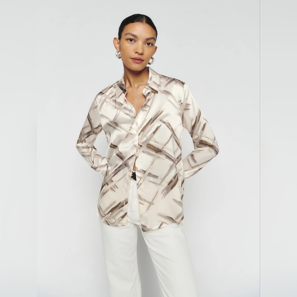 Reformation Sky Relaxed Silk Top Shirt Xs - Picture 3 of 4